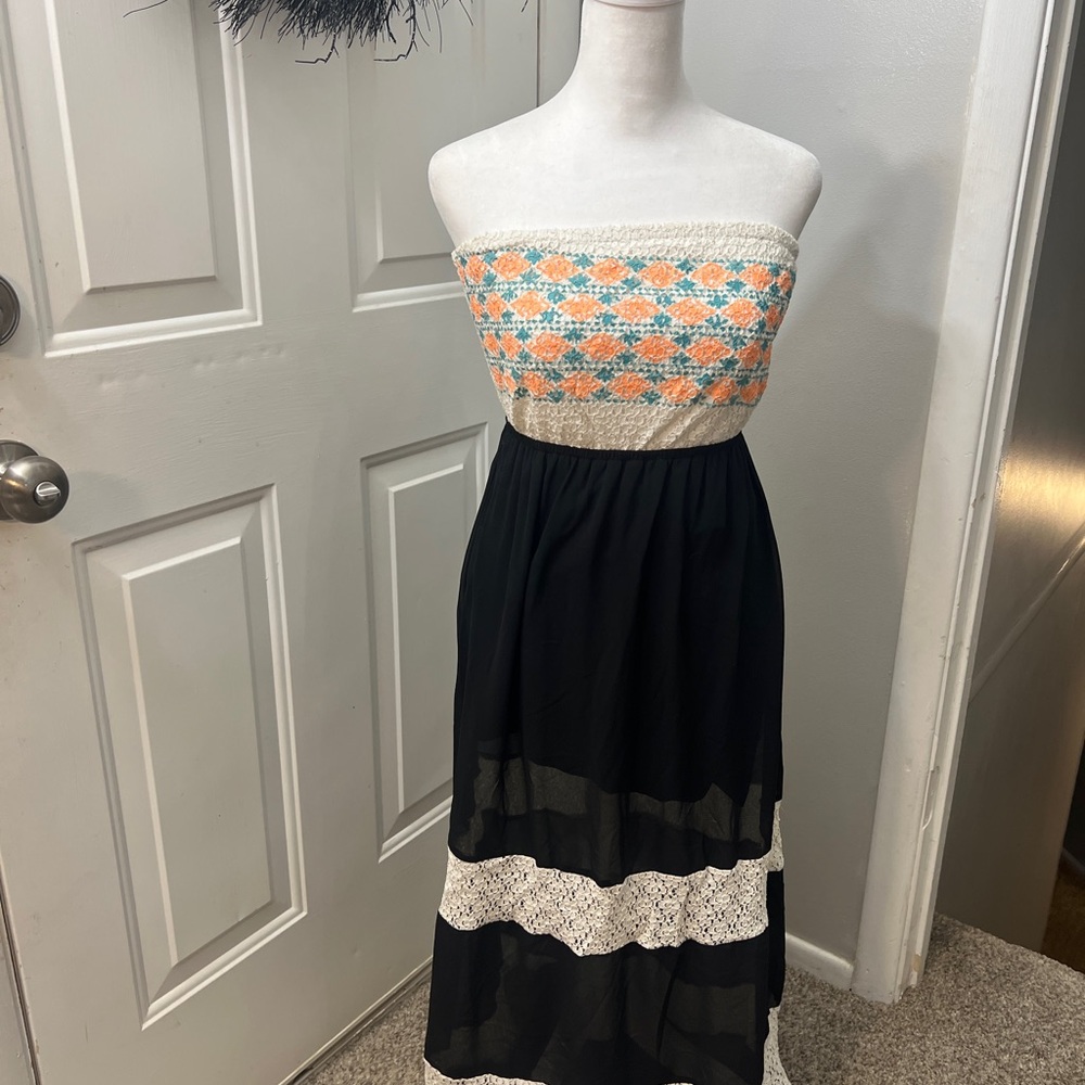 Ya Los Angeles Strapless Maxi Dress - Black, Cream, Orange, Blue